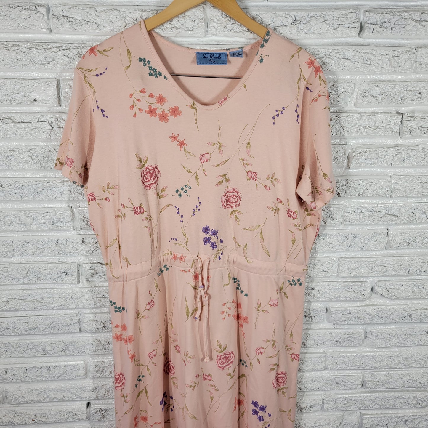 San Michelle Bay 18W Pink Floral Mini T-Shirt Dress Cotton Blend Stretch FLO182E
