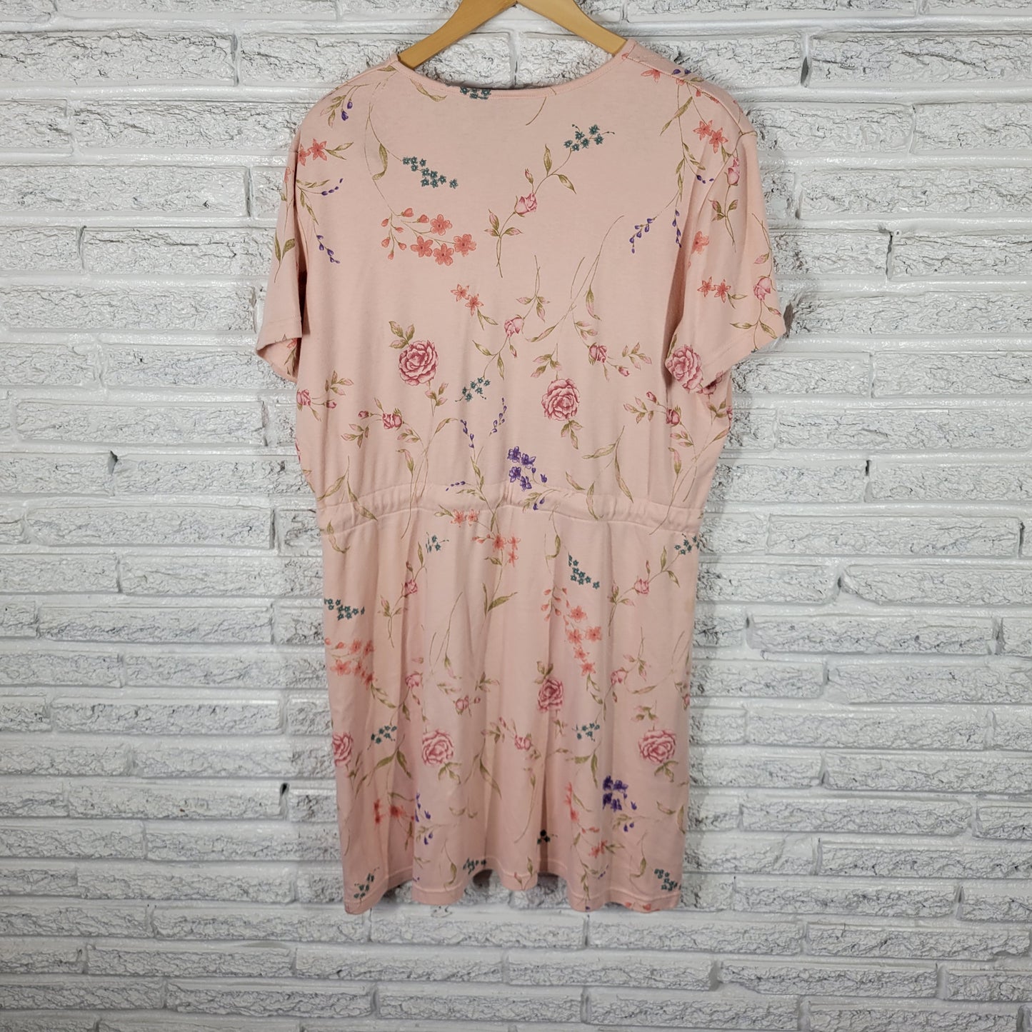 San Michelle Bay 18W Pink Floral Mini T-Shirt Dress Cotton Blend Stretch FLO182E