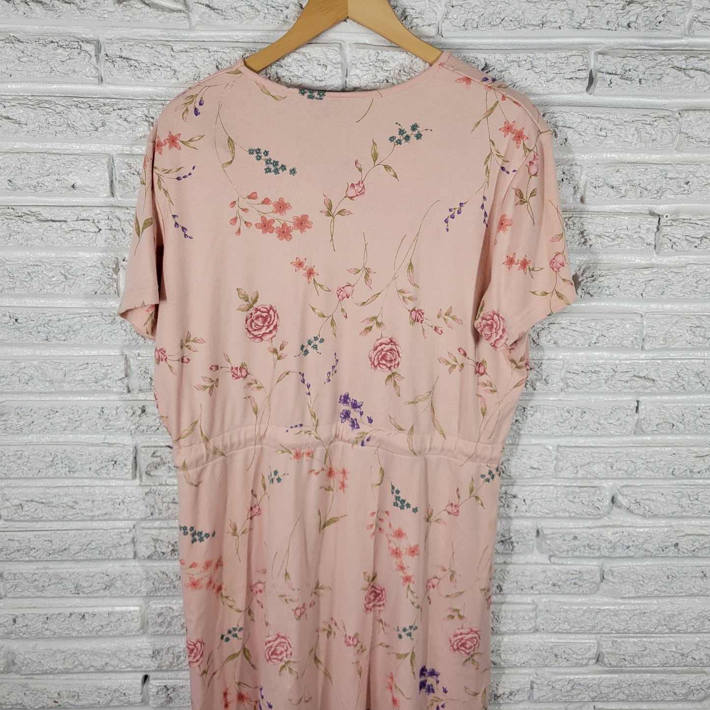 San Michelle Bay 18W Pink Floral Mini T-Shirt Dress Cotton Blend Stretch FLO182E