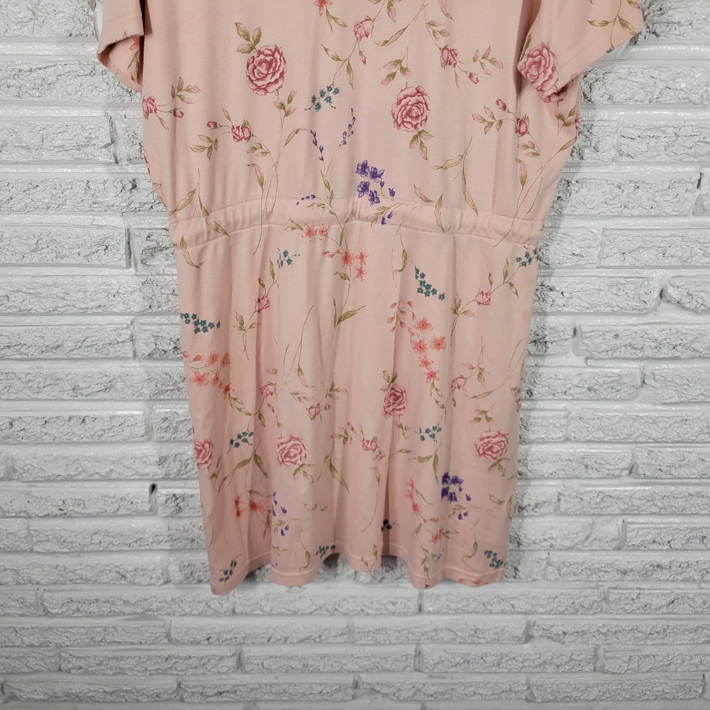 San Michelle Bay 18W Pink Floral Mini T-Shirt Dress Cotton Blend Stretch FLO182E