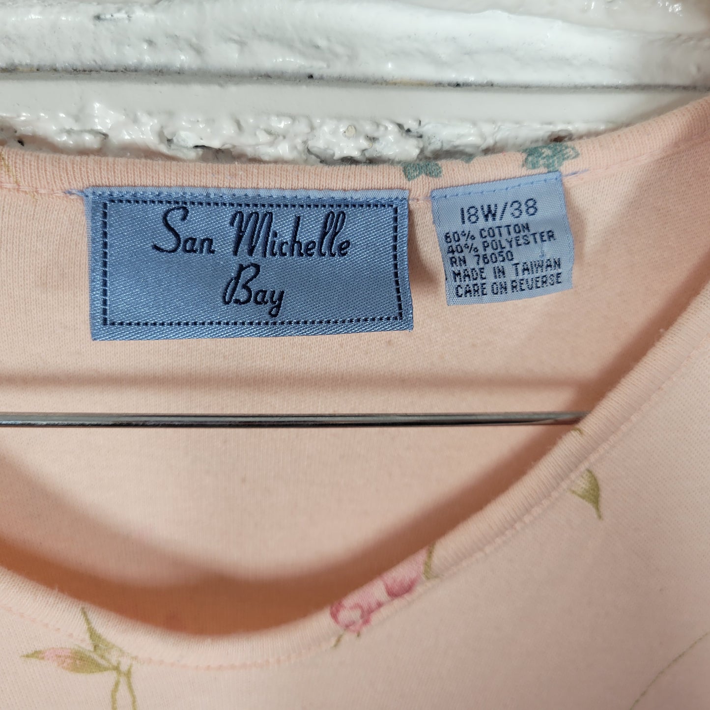San Michelle Bay 18W Pink Floral Mini T-Shirt Dress Cotton Blend Stretch FLO182E