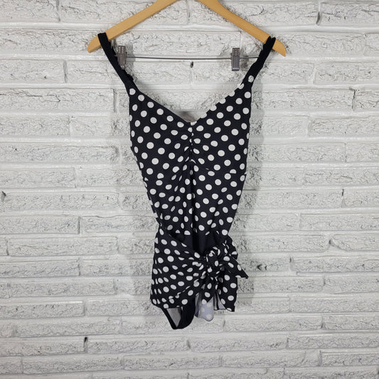 Ava & Viv 18W One Piece Swimsuit Skirted Black Polka Dot Built-in Bra GEO105E