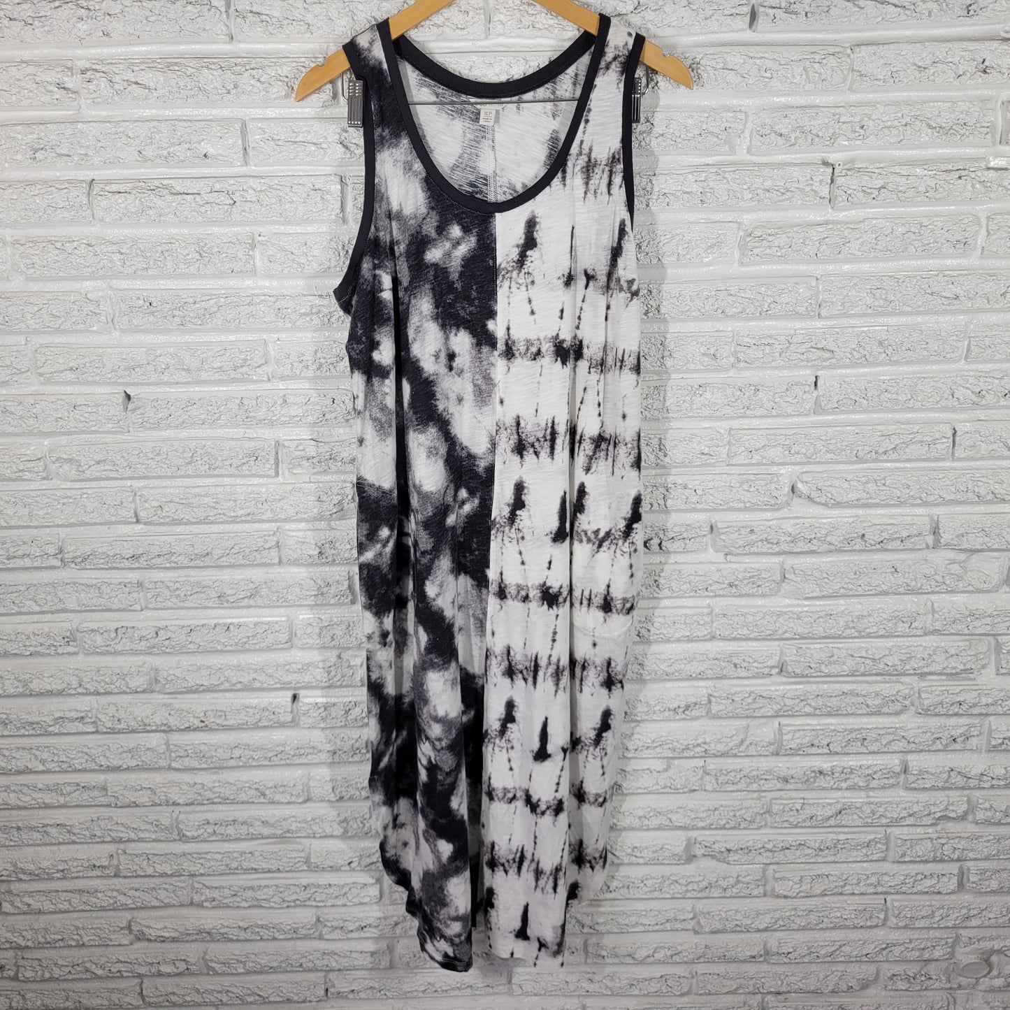 Cato Est 1946 XLP Black White Tie Dye Tank Dress Pockets Midi 100% Cotton A26E