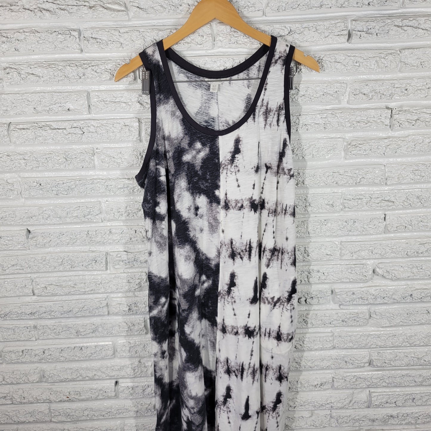 Cato Est 1946 XLP Black White Tie Dye Tank Dress Pockets Midi 100% Cotton A26E