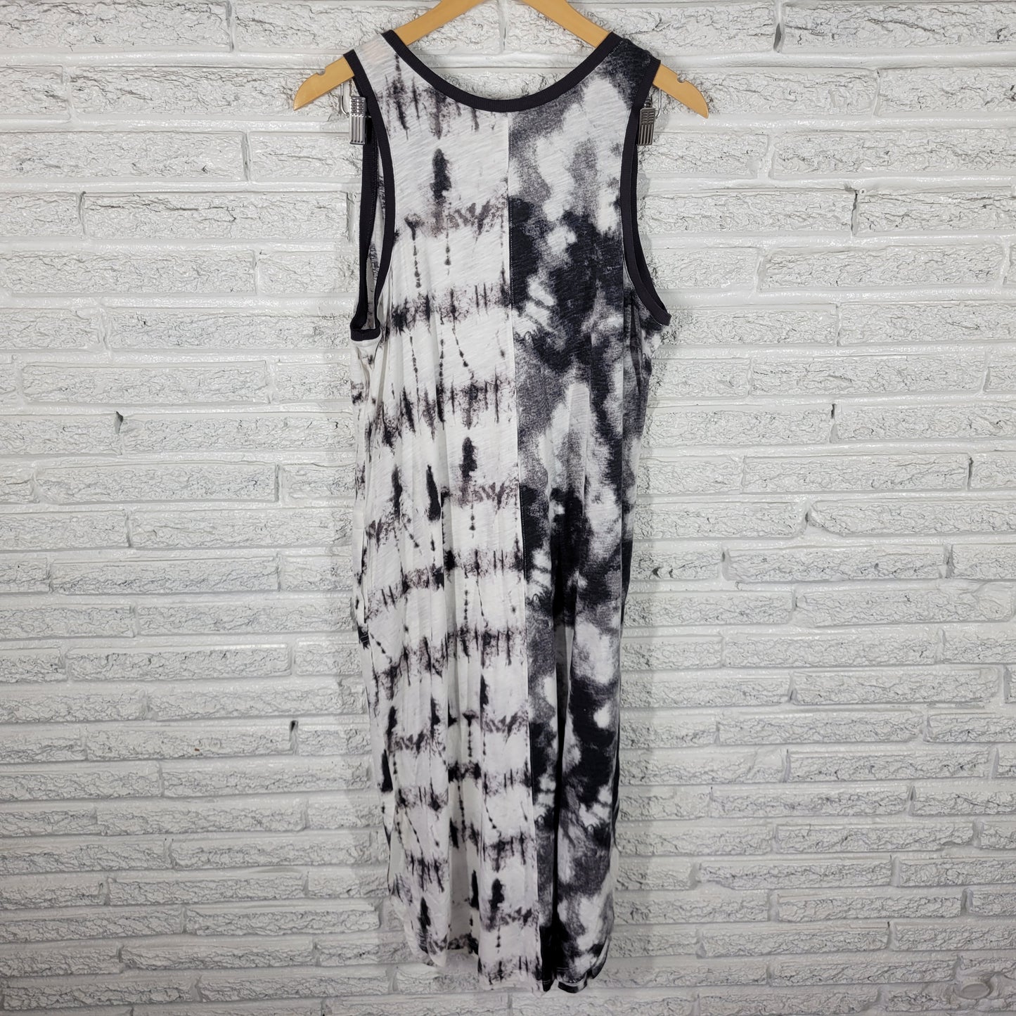 Cato Est 1946 XLP Black White Tie Dye Tank Dress Pockets Midi 100% Cotton A26E