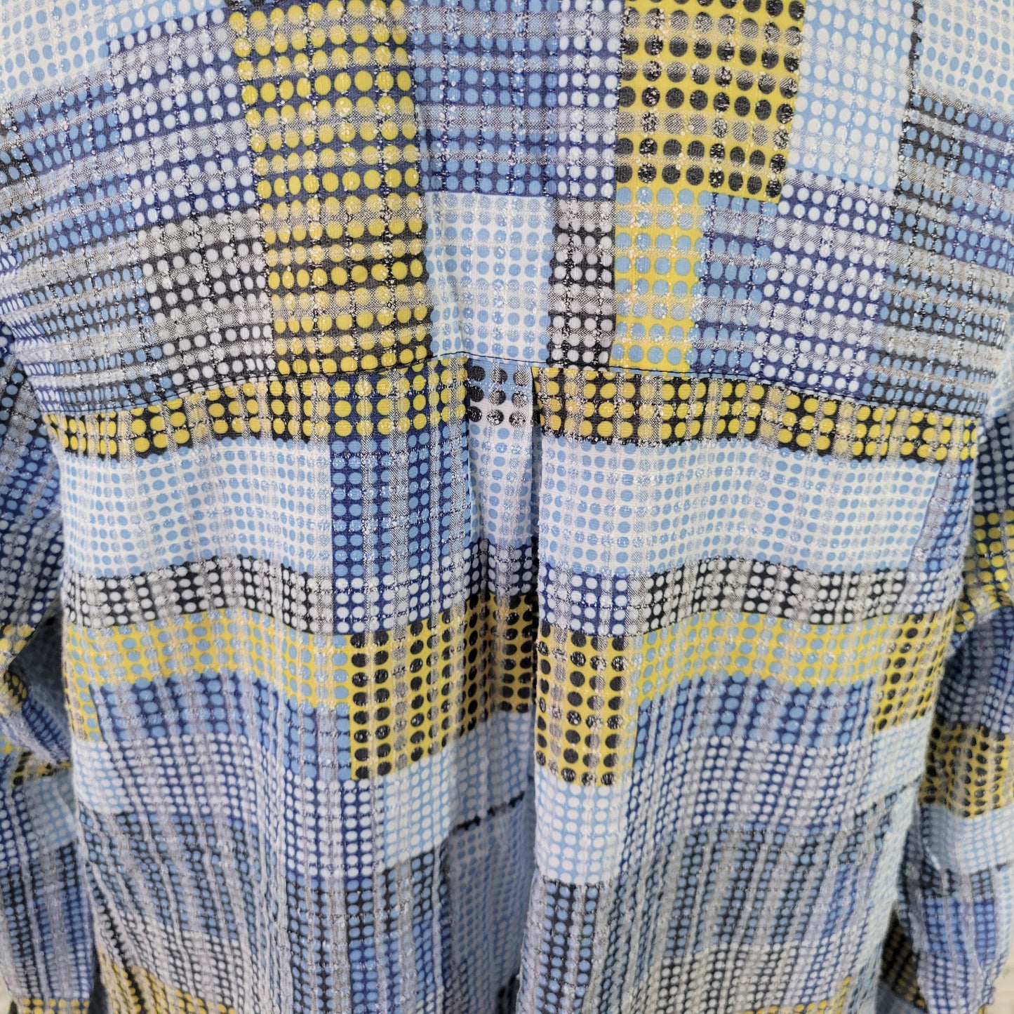 CJ Banks 1X Blue Yellow Geometric Button Up Shirt Collared Long Sleeve GEO52E