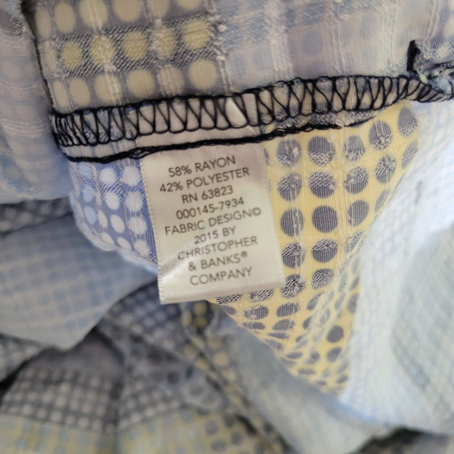 CJ Banks 1X Blue Yellow Geometric Button Up Shirt Collared Long Sleeve GEO52E