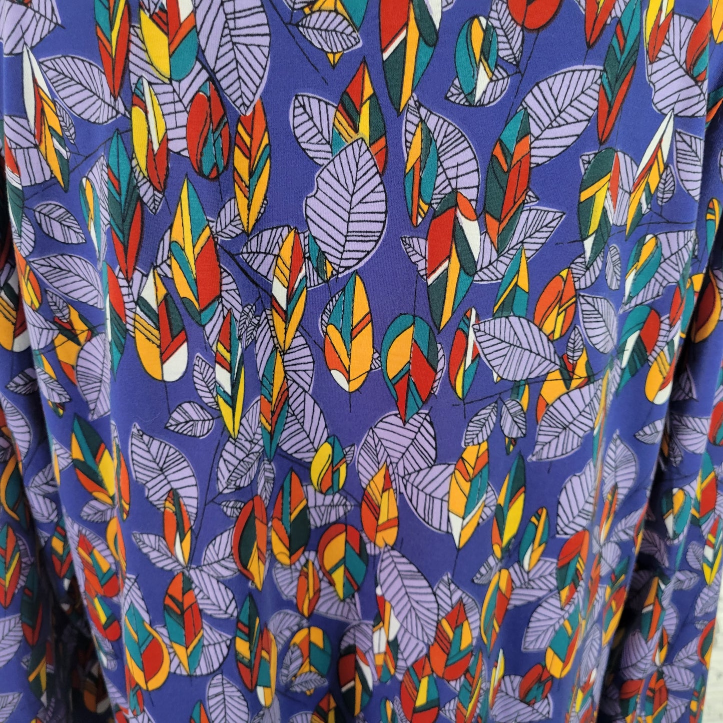 LuLaRoe 2XL Blue Feathers Asymmetric Tunic Top Long Sleeve Stretch Plus A25E