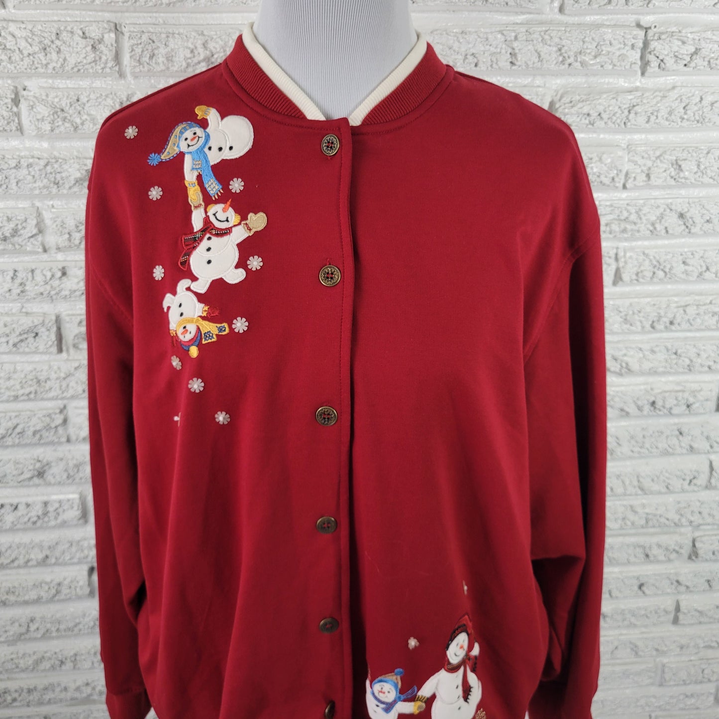 Alfred Dunner PXL Red Snowman Cardigan Sweatshirt Button Front Christmas SWE193E
