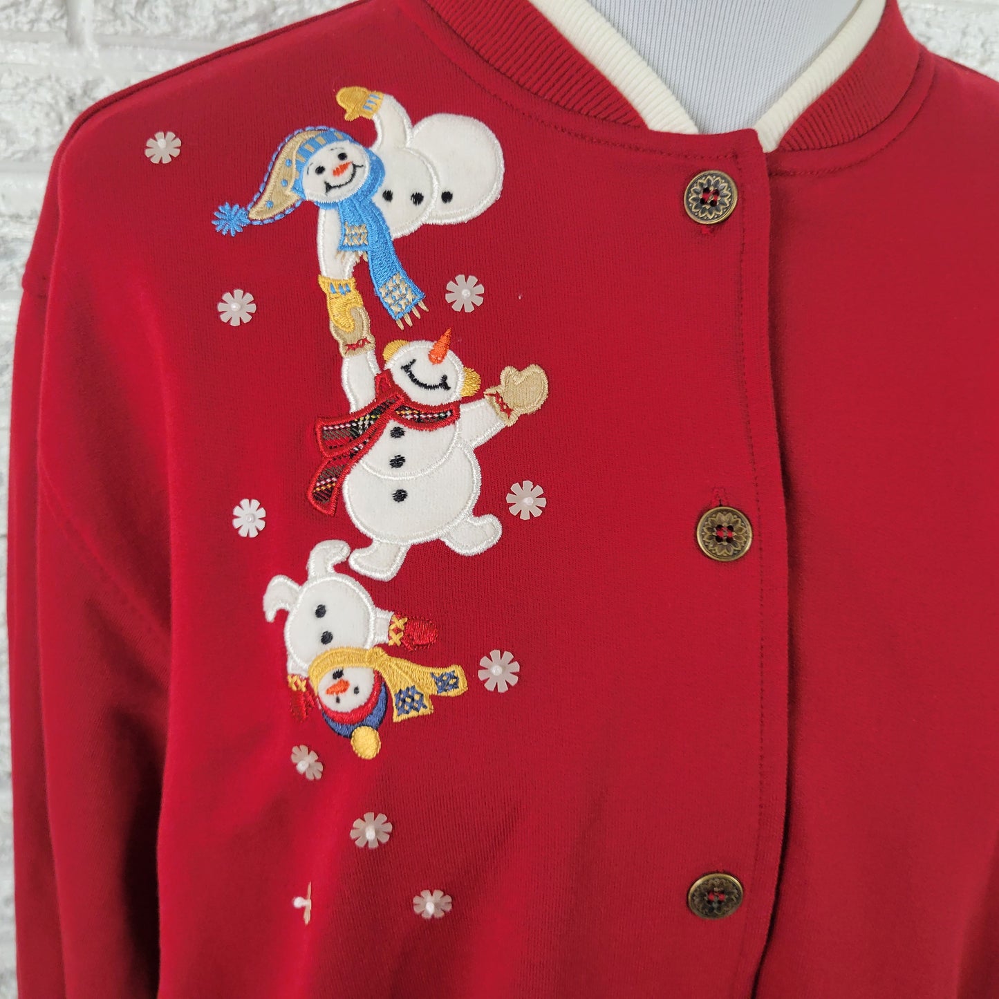Alfred Dunner PXL Red Snowman Cardigan Sweatshirt Button Front Christmas SWE193E