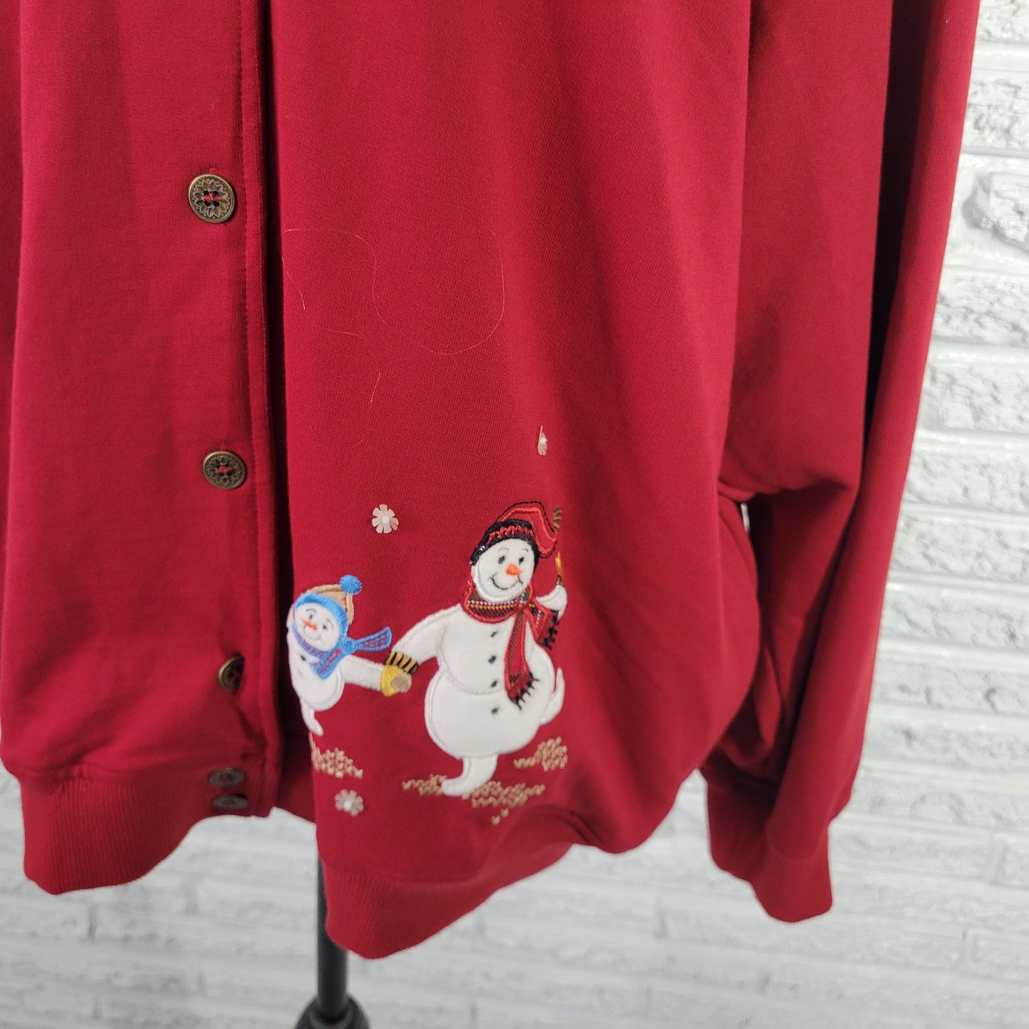 Alfred Dunner PXL Red Snowman Cardigan Sweatshirt Button Front Christmas SWE193E