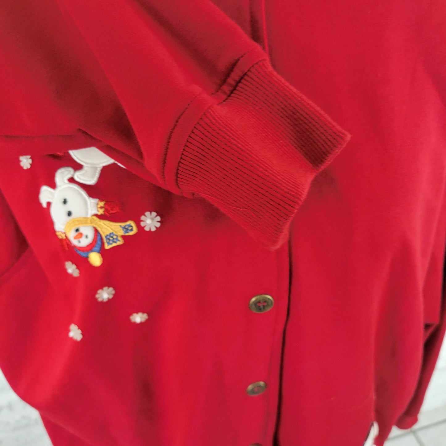 Alfred Dunner PXL Red Snowman Cardigan Sweatshirt Button Front Christmas SWE193E