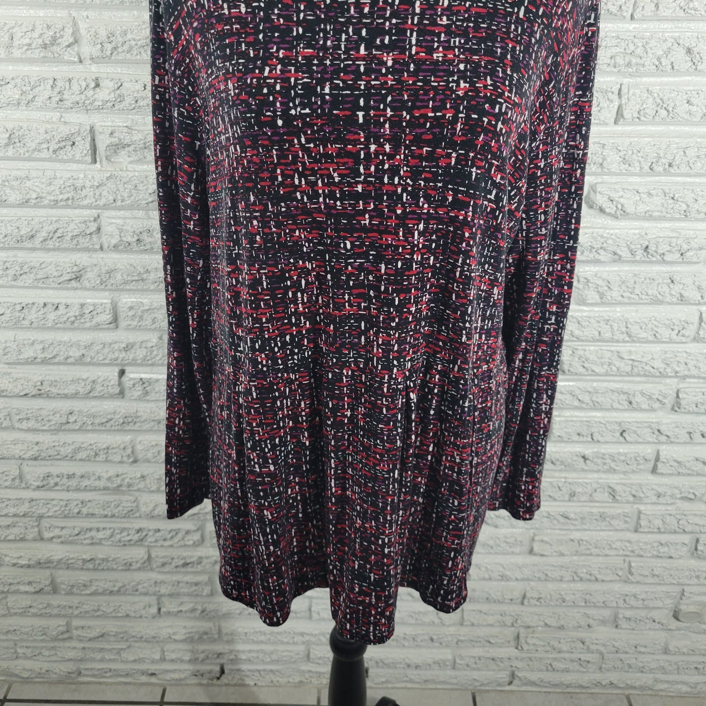 J. Jill XL Top Black Red Geometric Long Sleeve Crew Neck Stretch Rayon GEO242XE