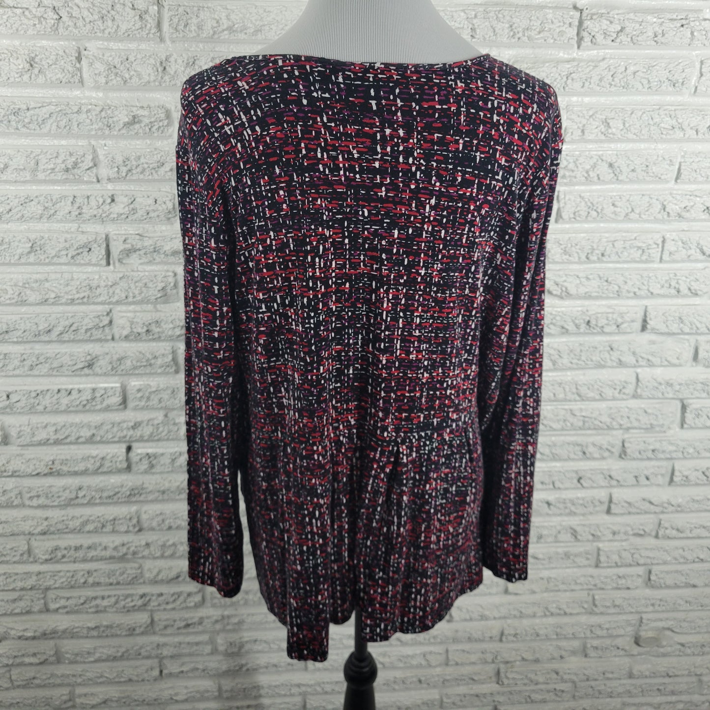 J. Jill XL Top Black Red Geometric Long Sleeve Crew Neck Stretch Rayon GEO242XE