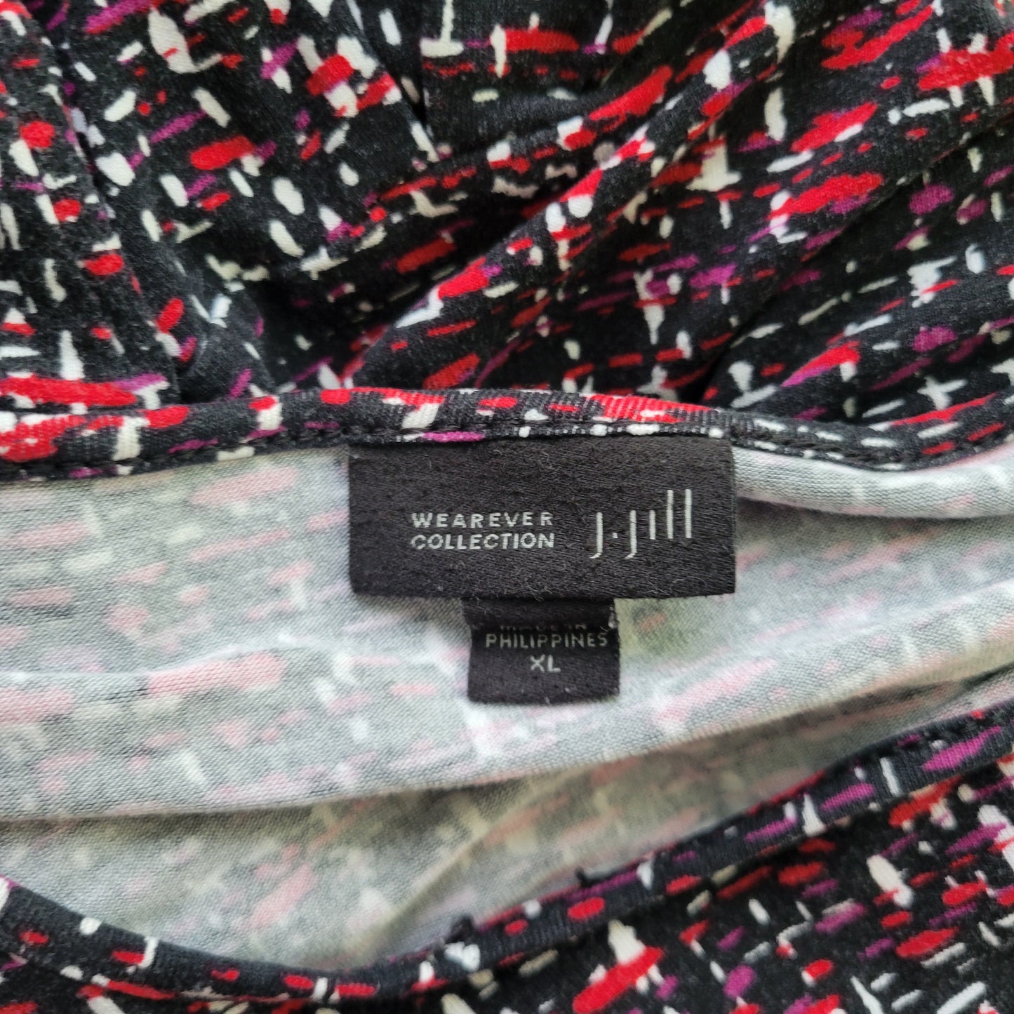 J. Jill XL Top Black Red Geometric Long Sleeve Crew Neck Stretch Rayon GEO242XE