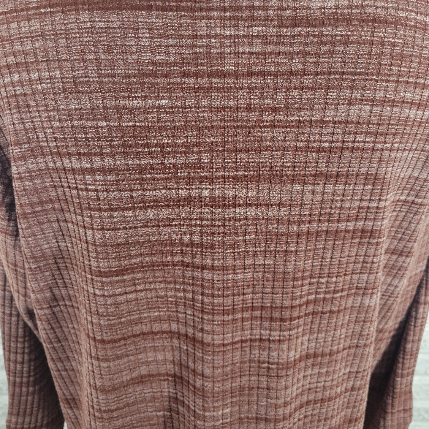 Apt 9 XL Knit Blouse Brown White Marled V-Neck Ruched Lattice Long Sleeve BRO43E
