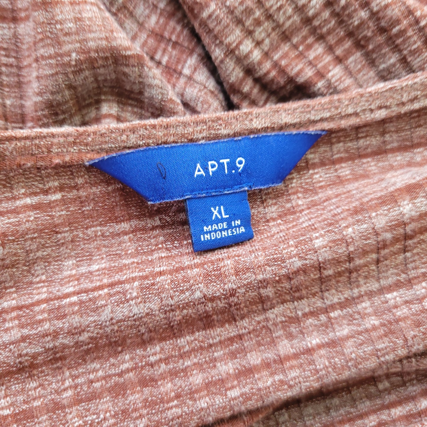Apt 9 XL Knit Blouse Brown White Marled V-Neck Ruched Lattice Long Sleeve BRO43E