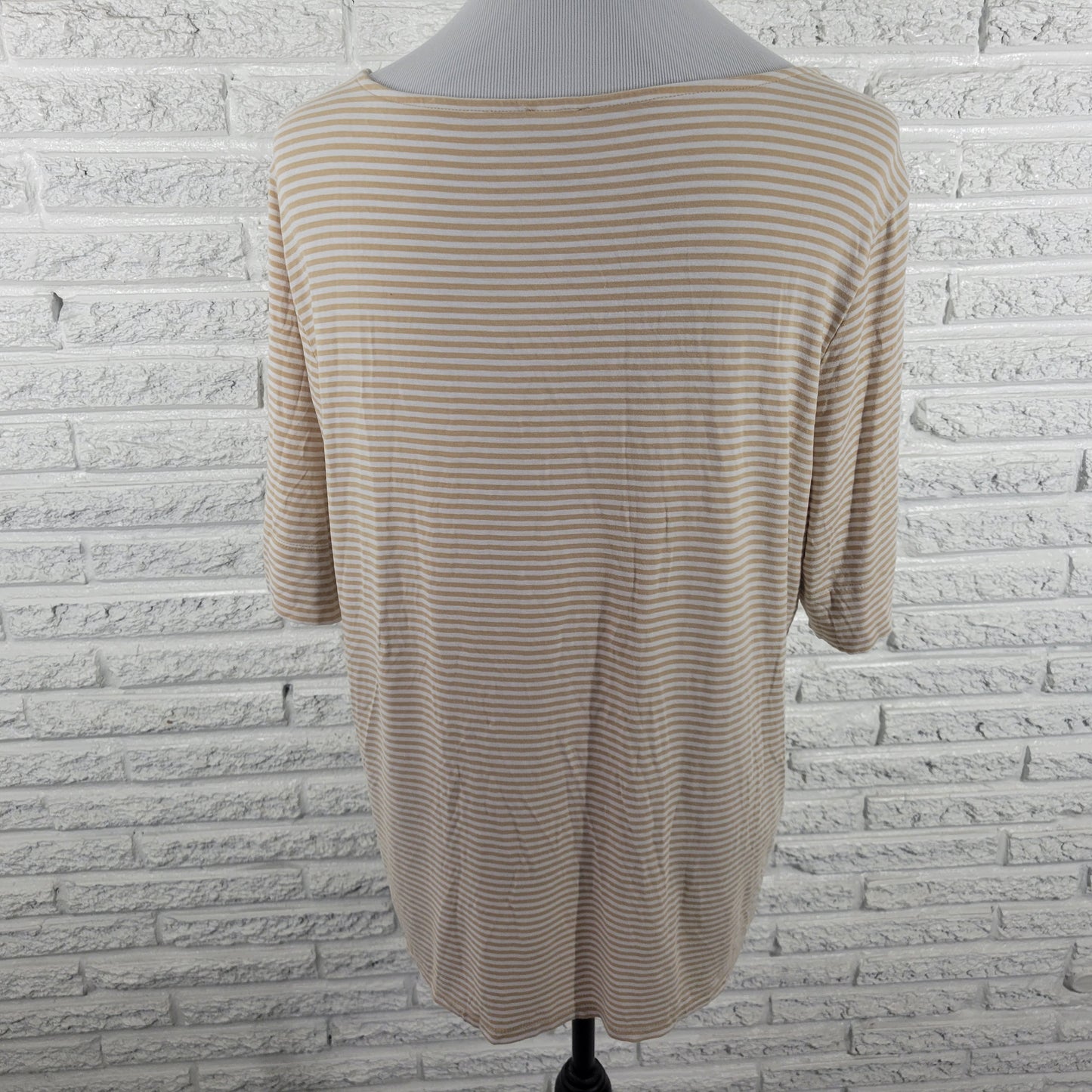 Chicos XL Beige White Striped Tee Short Sleeve Round Neck Stretch STR79XE