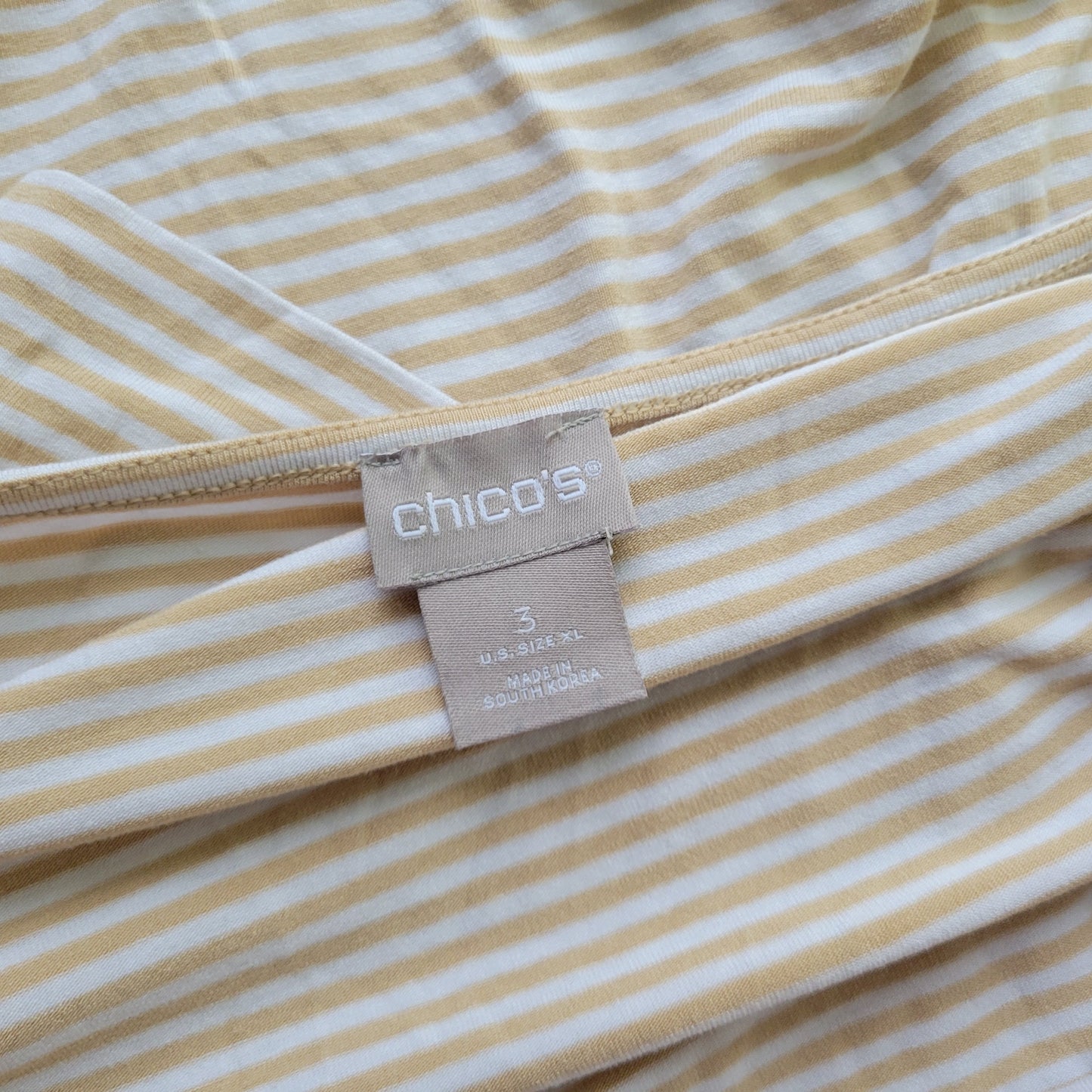 Chicos XL Beige White Striped Tee Short Sleeve Round Neck Stretch STR79XE