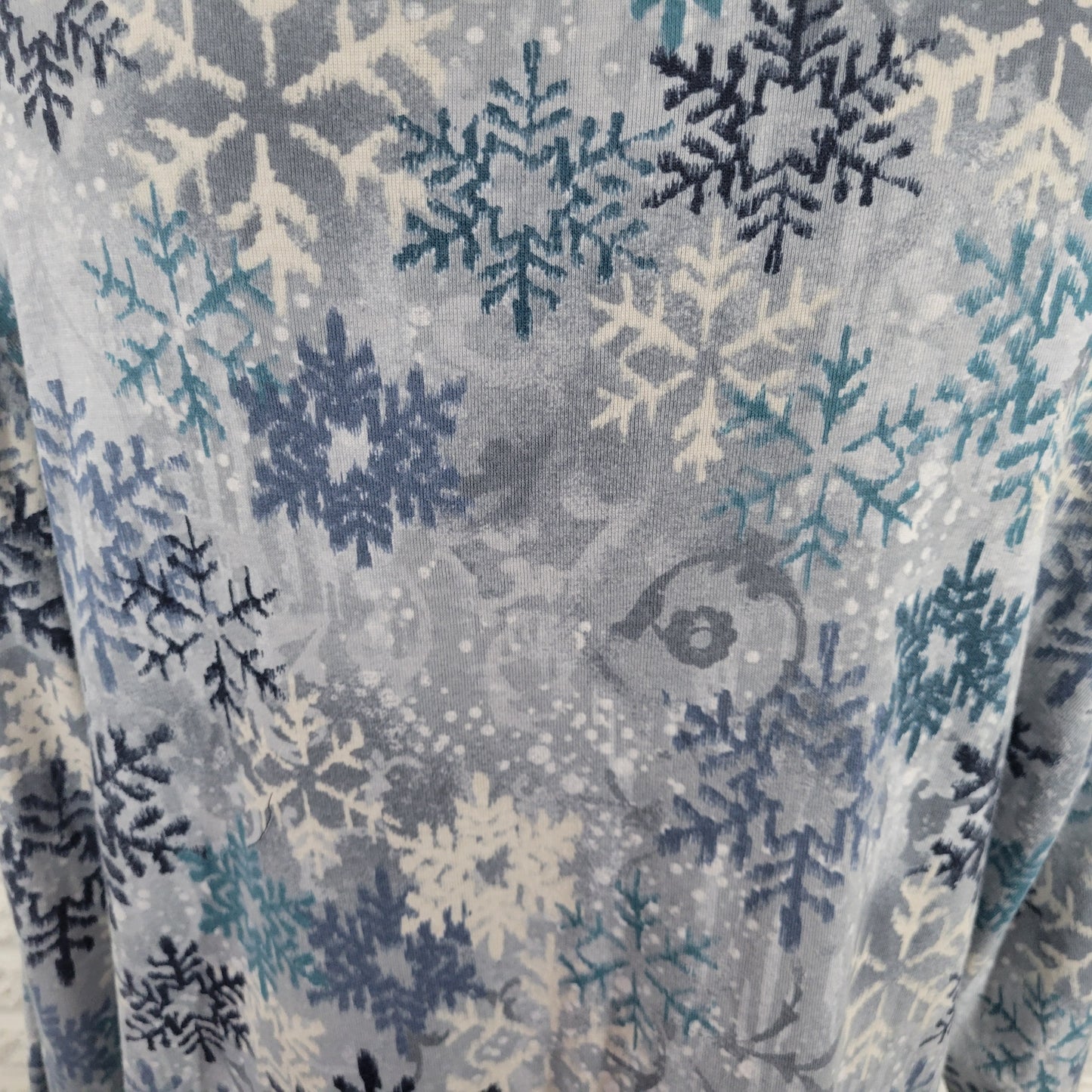 Basic Editions XXL Blue Snowflake Tee 3/4 Sleeve Square Neck Studded B10E