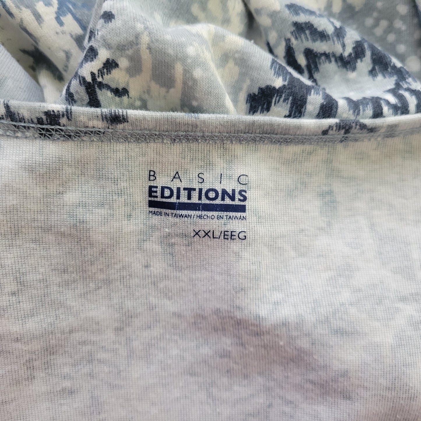 Basic Editions XXL Blue Snowflake Tee 3/4 Sleeve Square Neck Studded B10E