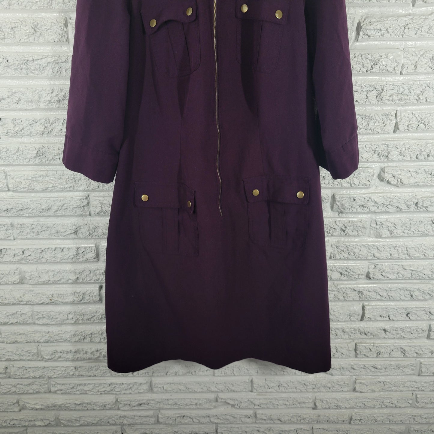Sharagano Dress 16W Purple Shirt Dress  Zip  Roll Tab Sleeve Knee Length PUR64E