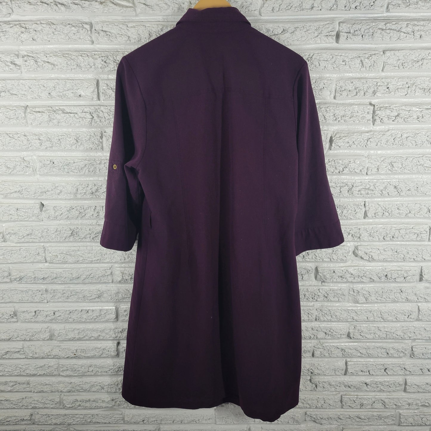 Sharagano Dress 16W Purple Shirt Dress  Zip  Roll Tab Sleeve Knee Length PUR64E