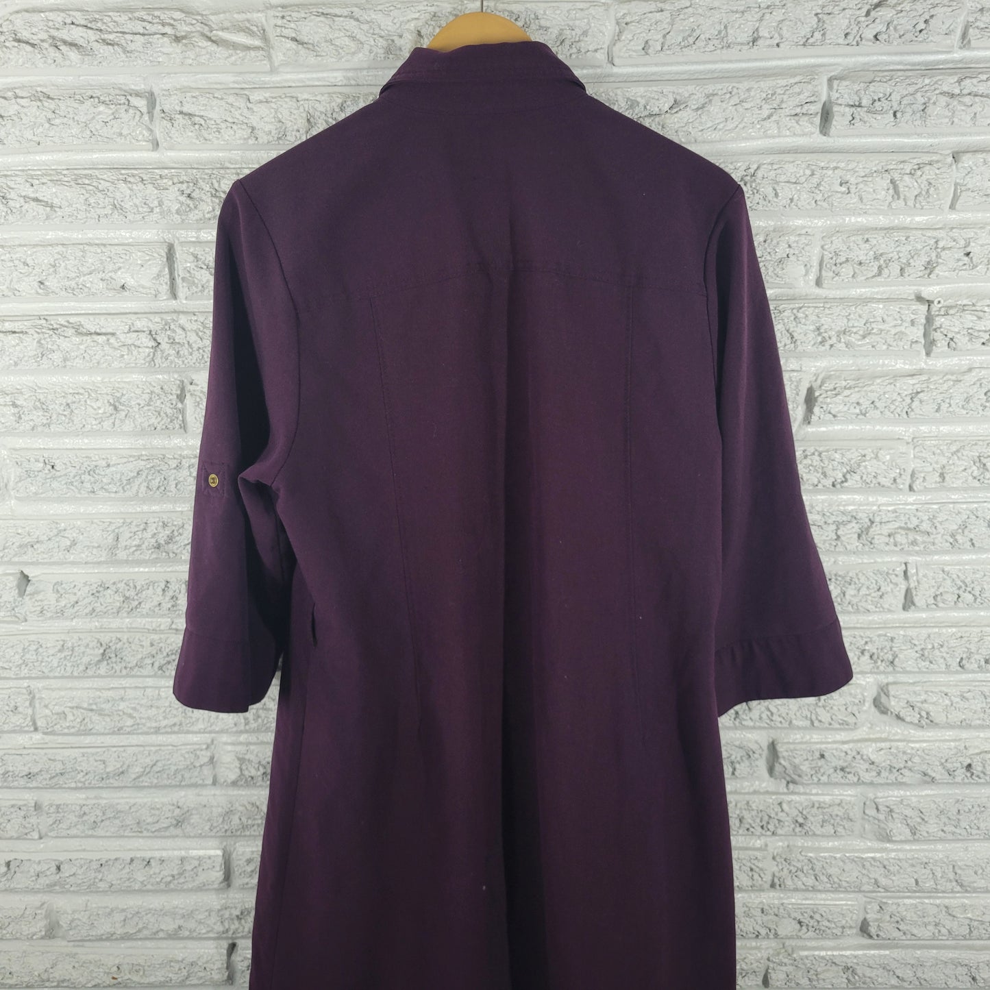 Sharagano Dress 16W Purple Shirt Dress  Zip  Roll Tab Sleeve Knee Length PUR64E