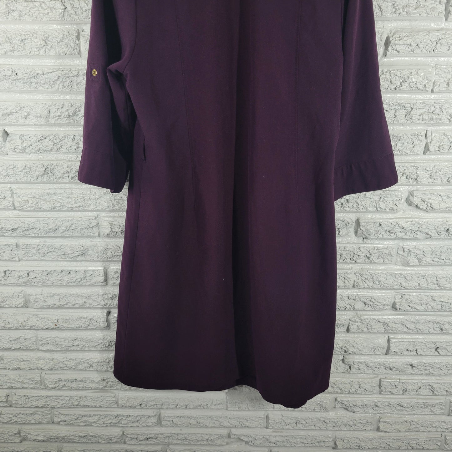 Sharagano Dress 16W Purple Shirt Dress  Zip  Roll Tab Sleeve Knee Length PUR64E