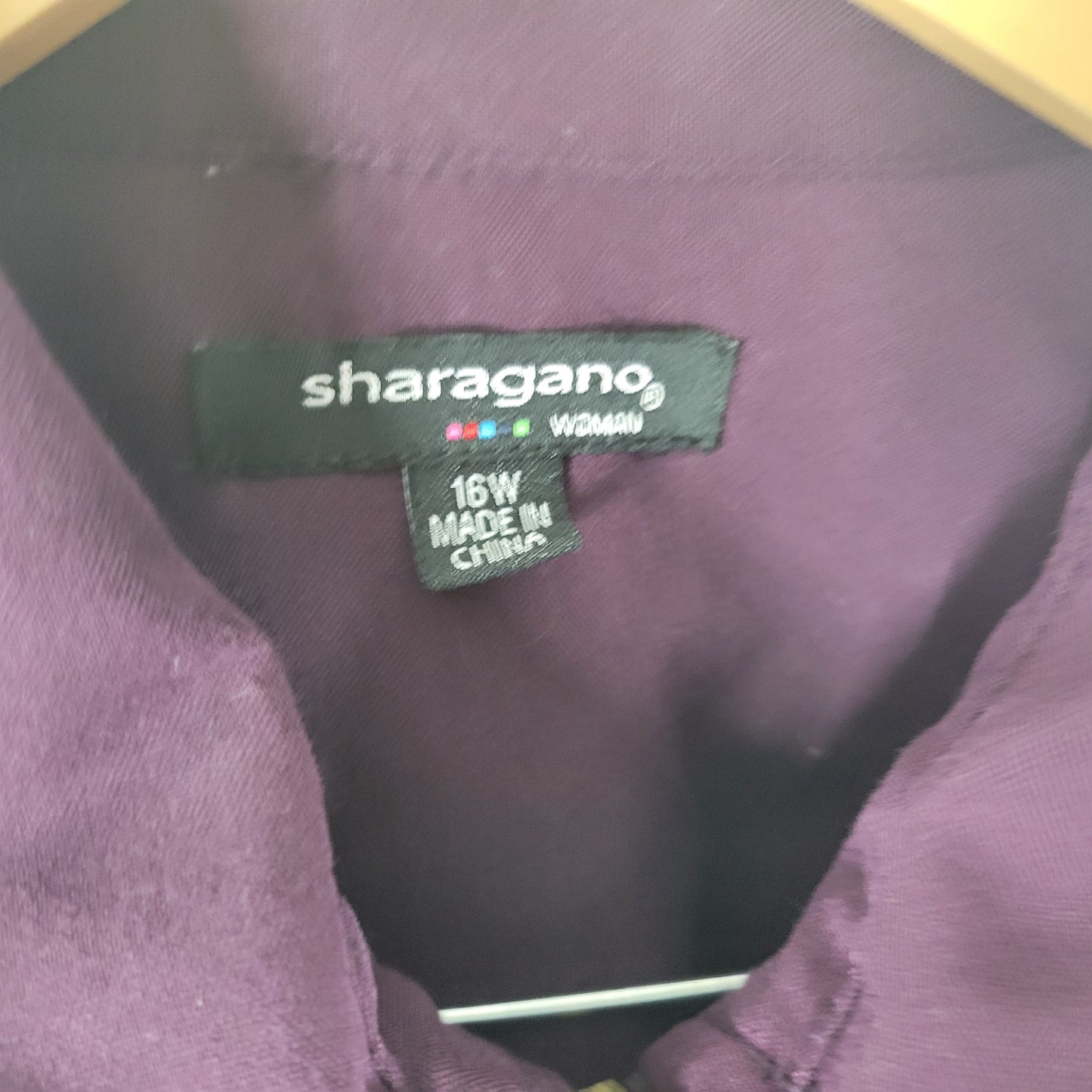 Sharagano Dress 16W Purple Shirt Dress  Zip  Roll Tab Sleeve Knee Length PUR64E