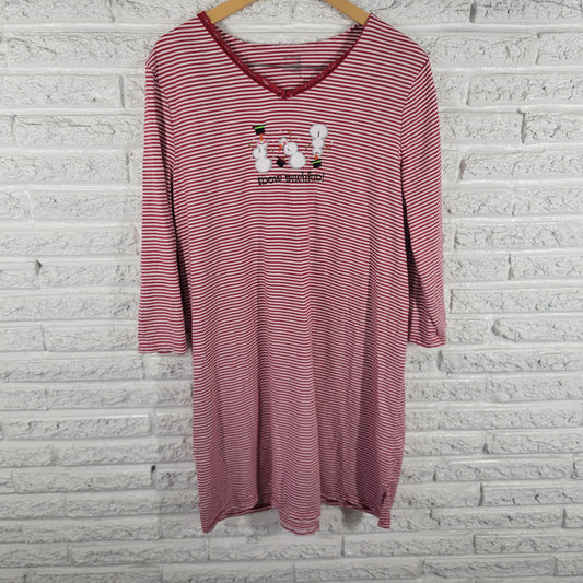 Secret Treasures L/XL Christmas Nightgown Snowman Red White Striped NOV93E