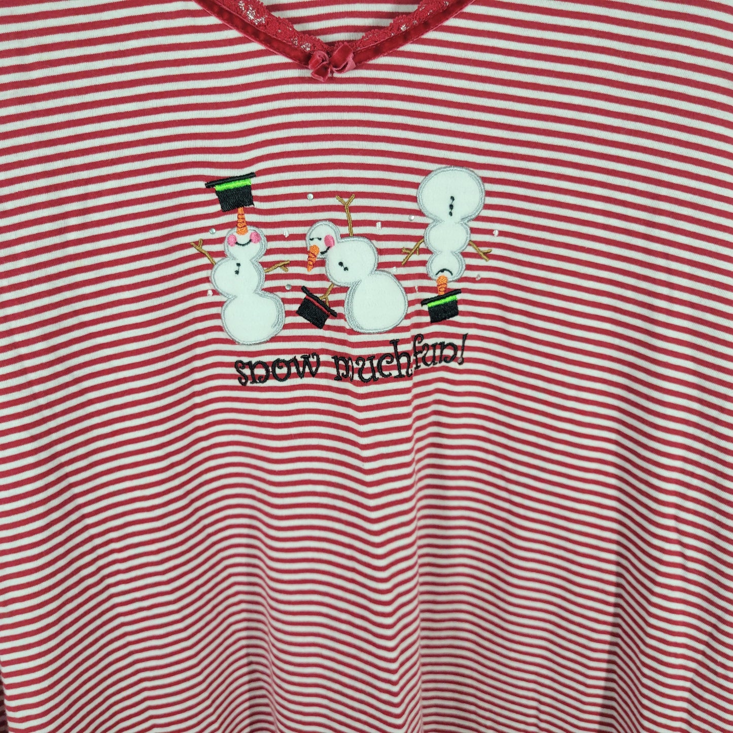 Secret Treasures L/XL Christmas Nightgown Snowman Red White Striped NOV93E