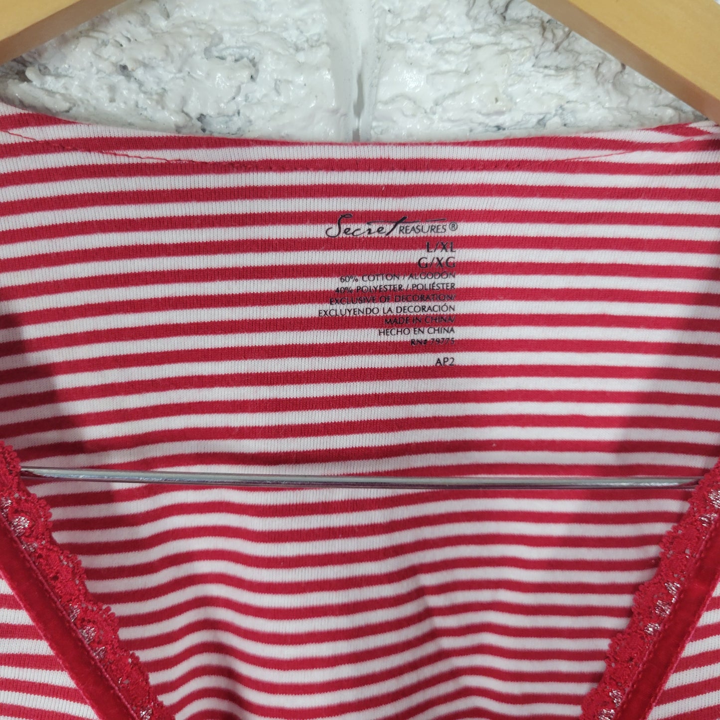 Secret Treasures L/XL Christmas Nightgown Snowman Red White Striped NOV93E