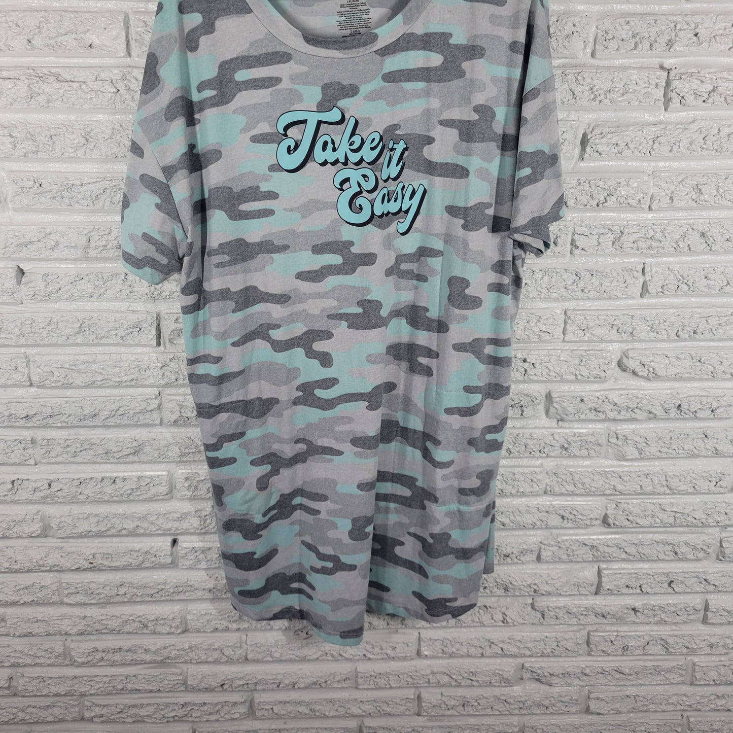 Secret Treasures L/XL Pajama Top Nightgown Blue Gray Camo Short Sleeve NOV71E