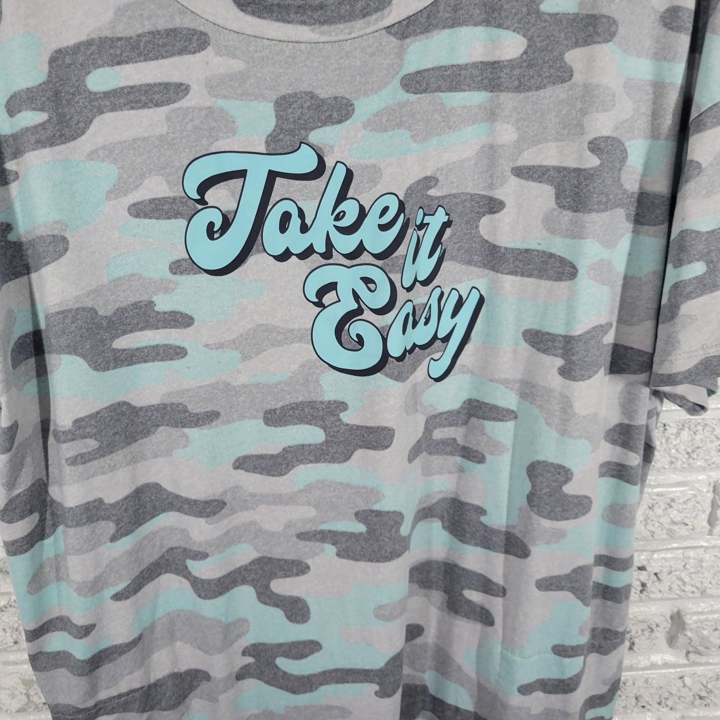Secret Treasures L/XL Pajama Top Nightgown Blue Gray Camo Short Sleeve NOV71E