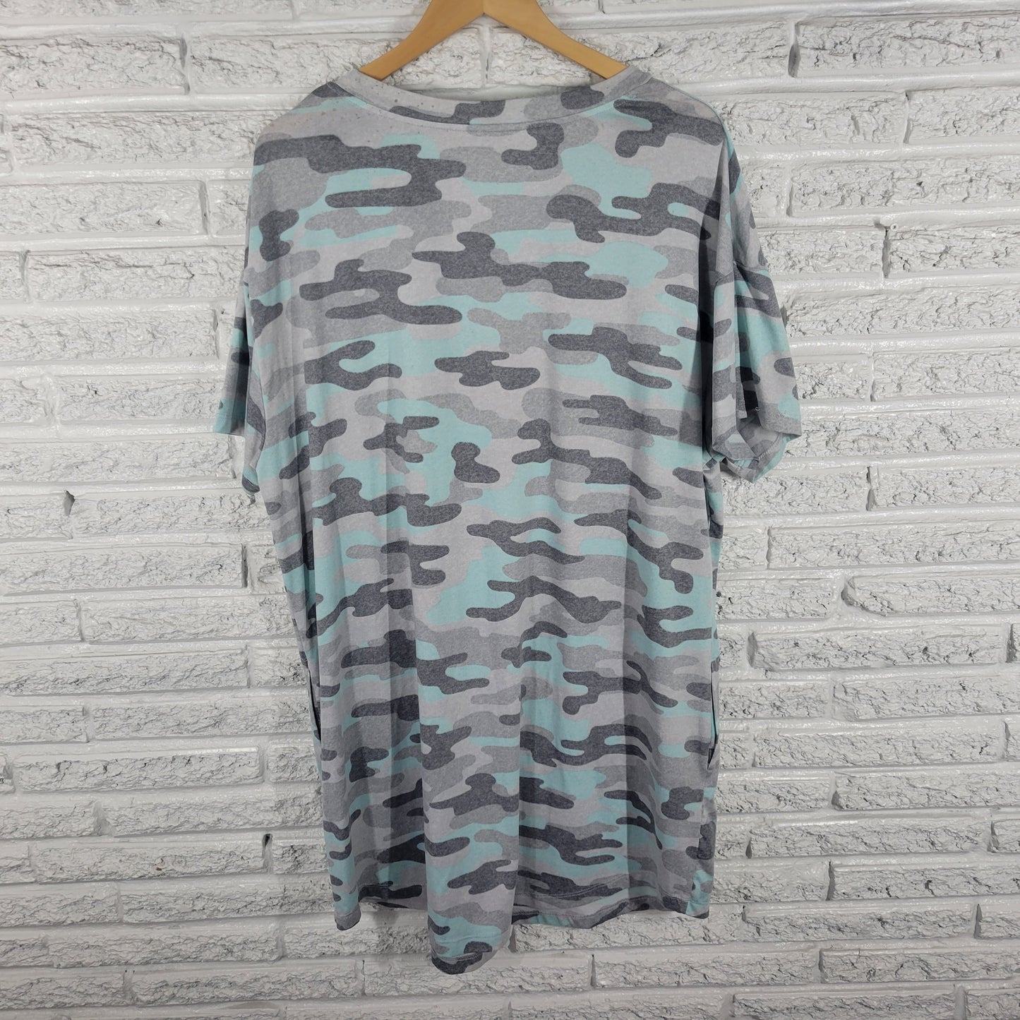 Secret Treasures L/XL Pajama Top Nightgown Blue Gray Camo Short Sleeve NOV71E