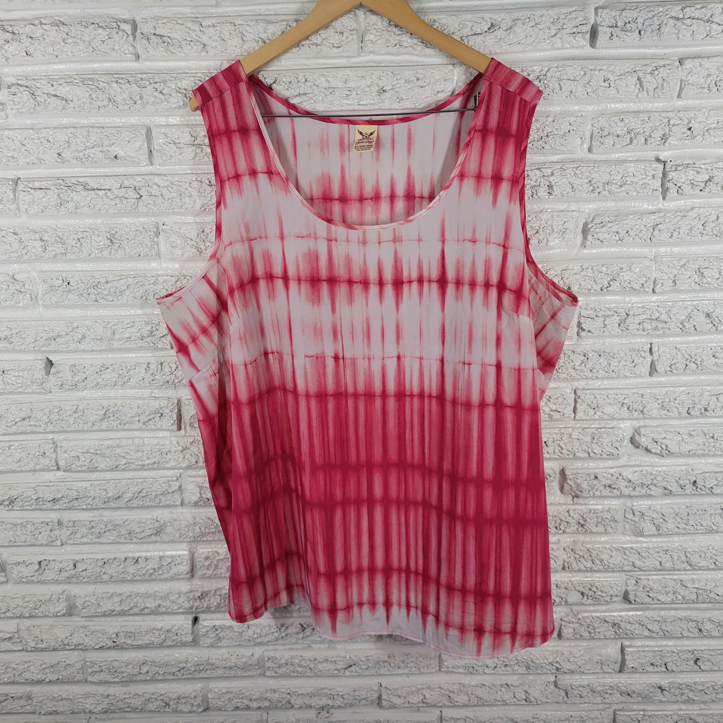 Faded Glory 4X Tank Top Pink White Tie Dye Sleeveless Round Neck TIE1XE