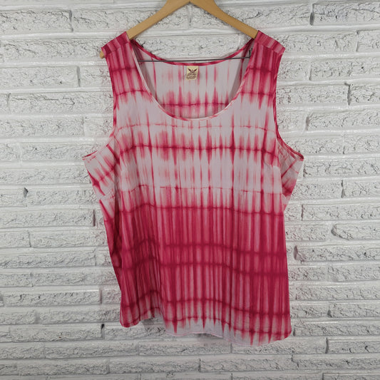 Faded Glory 4X Tank Top Pink White Tie Dye Sleeveless Round Neck TIE1XE
