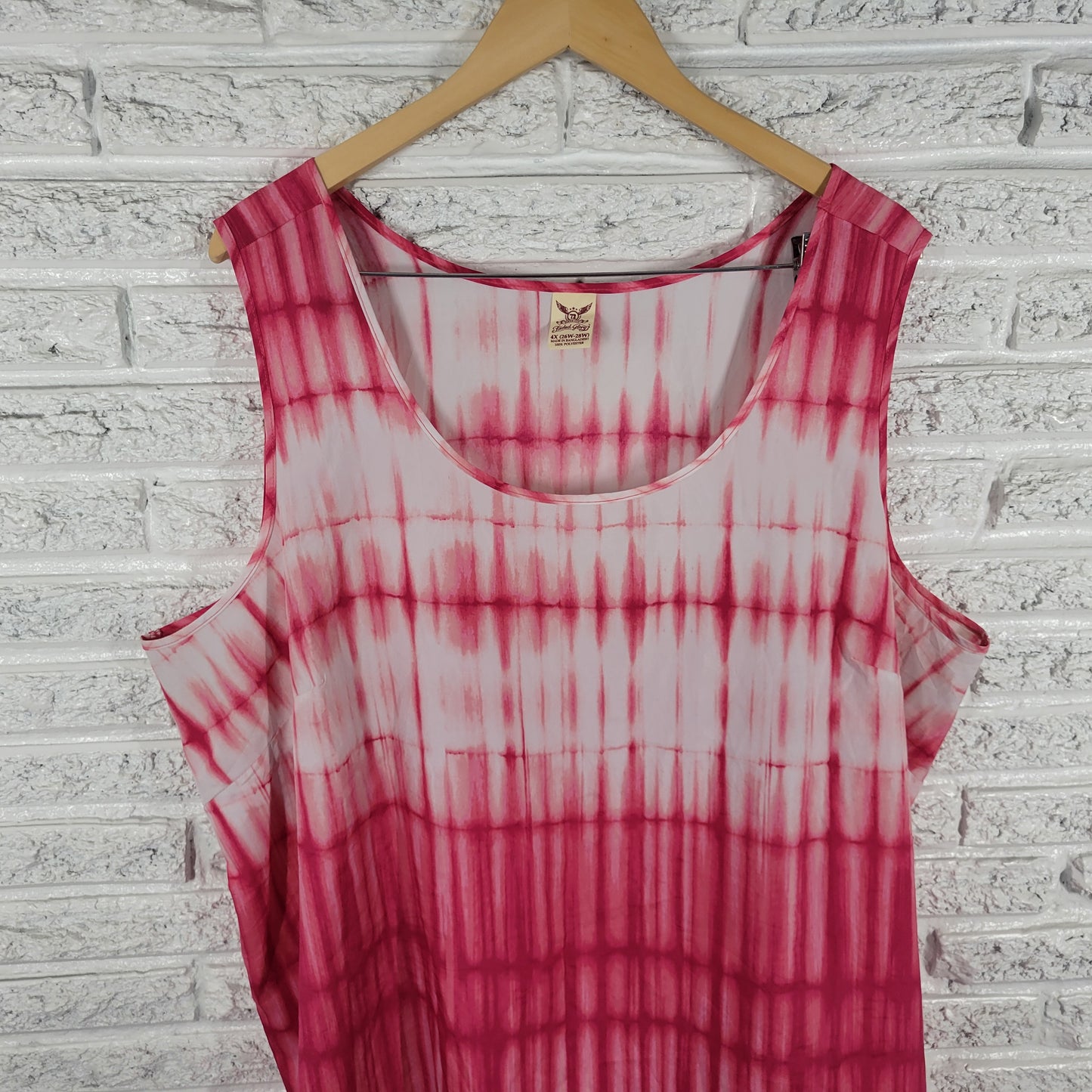 Faded Glory 4X Tank Top Pink White Tie Dye Sleeveless Round Neck TIE1XE