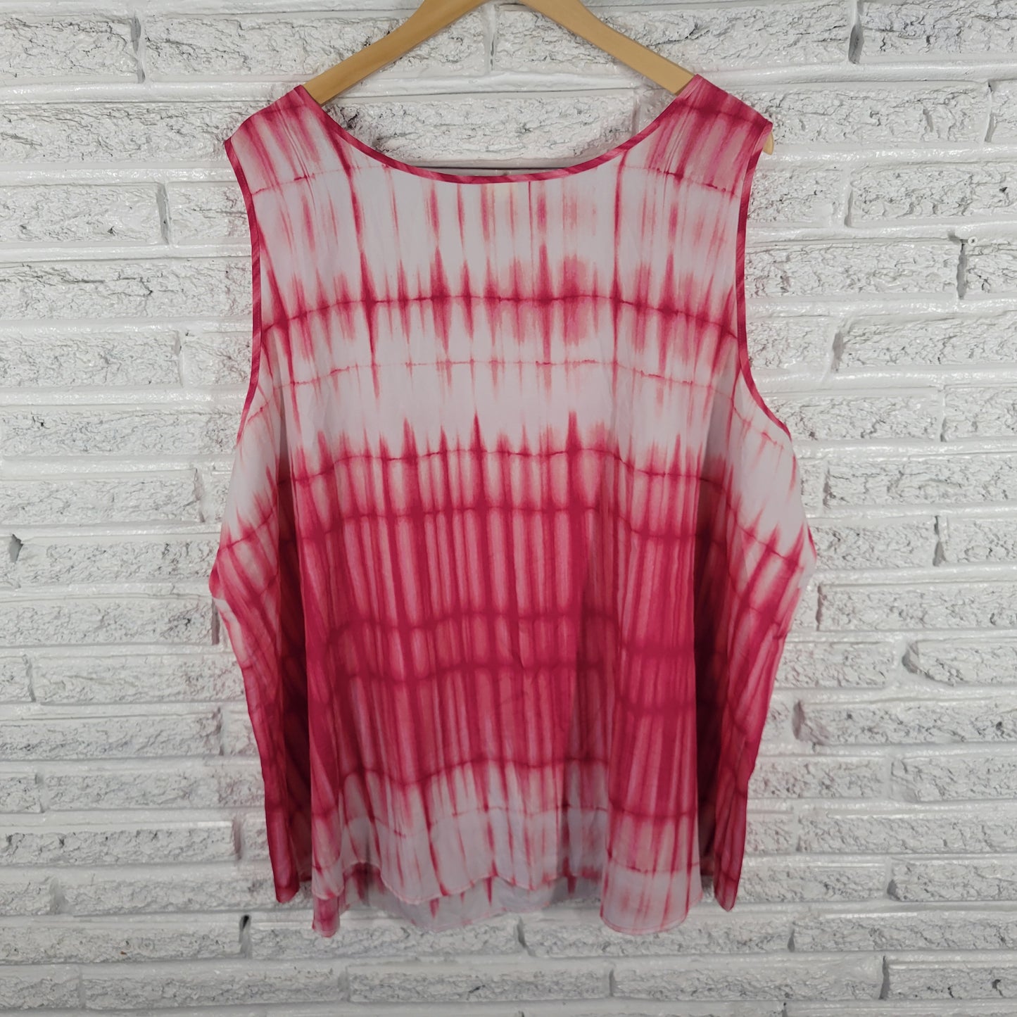 Faded Glory 4X Tank Top Pink White Tie Dye Sleeveless Round Neck TIE1XE