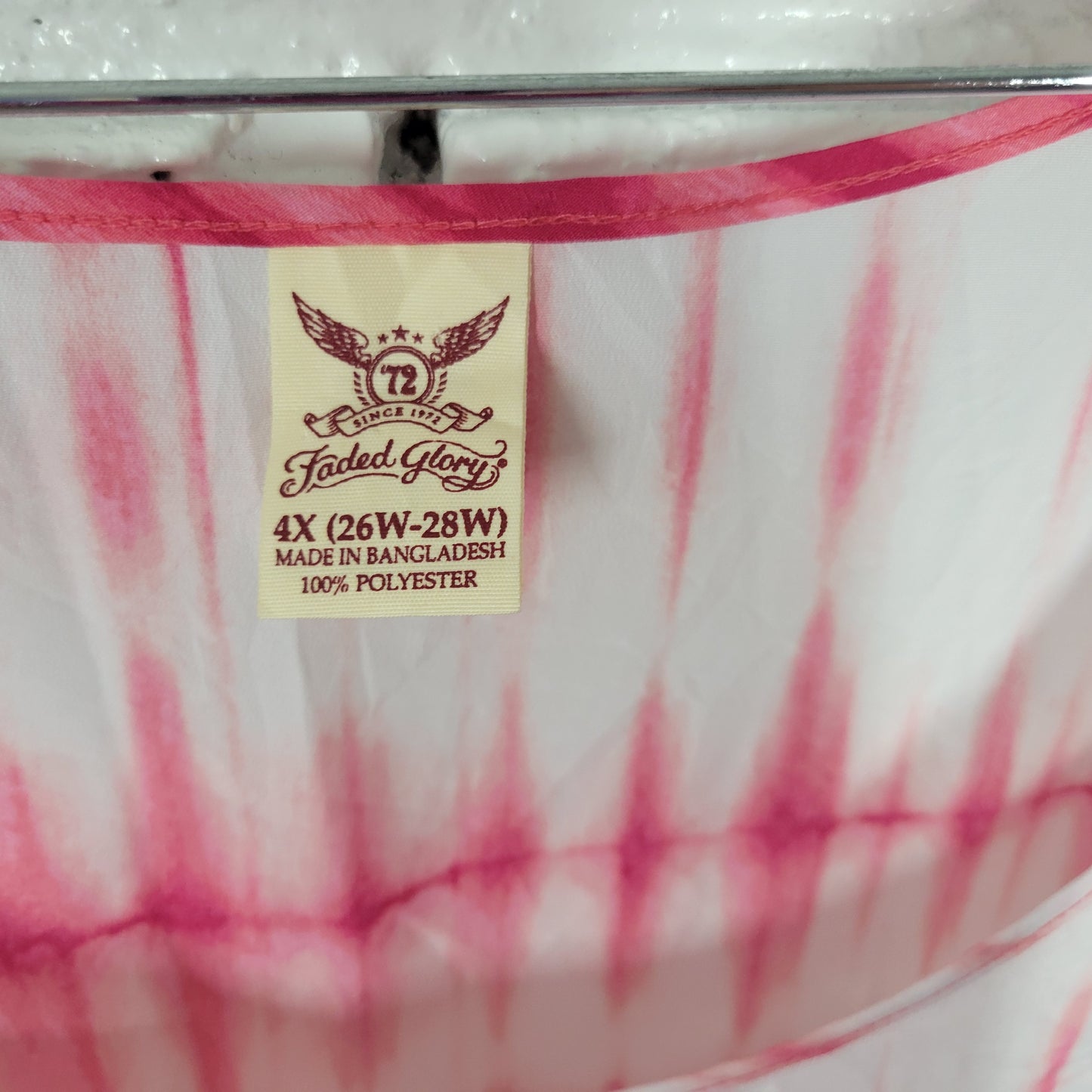 Faded Glory 4X Tank Top Pink White Tie Dye Sleeveless Round Neck TIE1XE