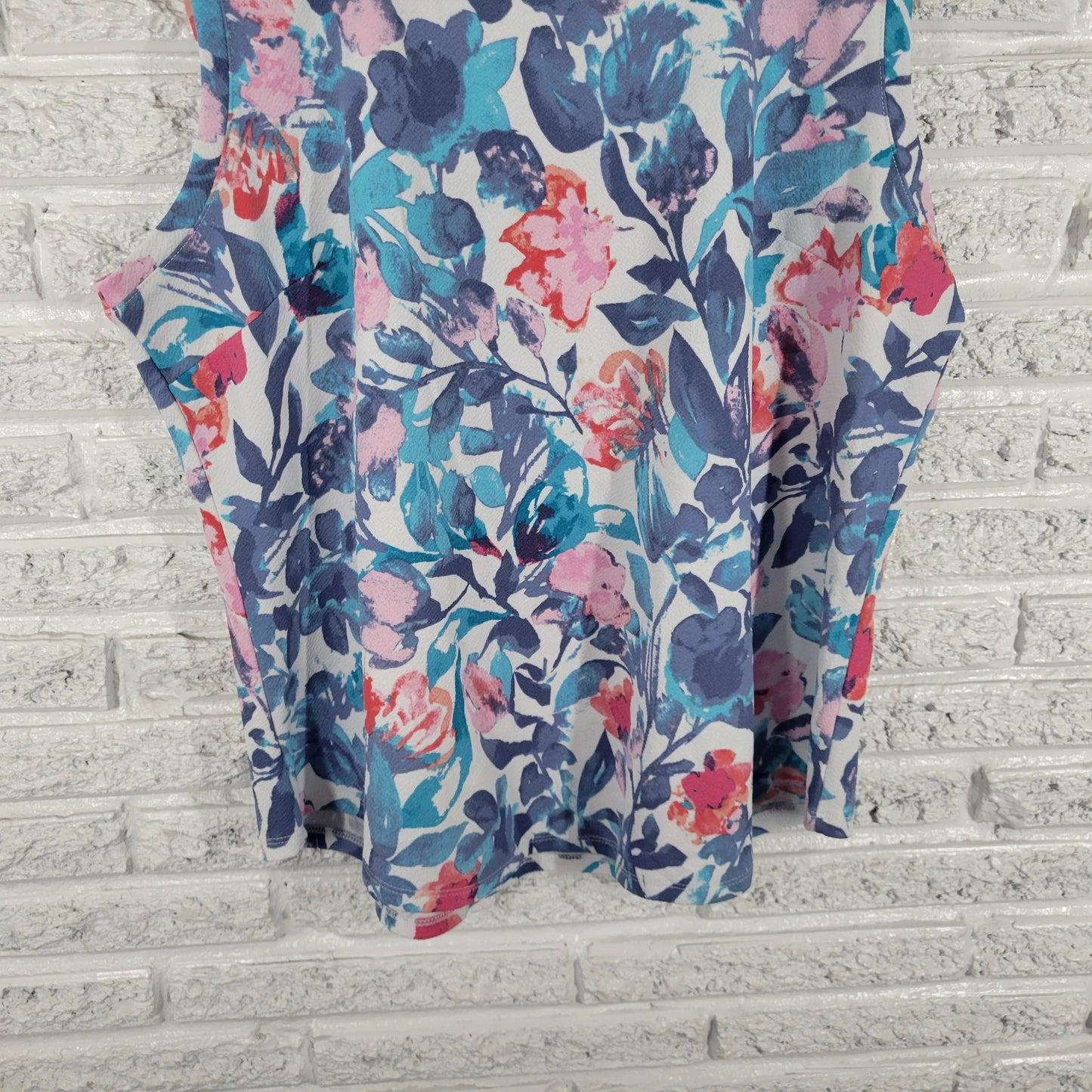 Croft & Barrow XL Tank Top Blue Pink Floral Sleeveless Crew Neck Stretch FLO136E