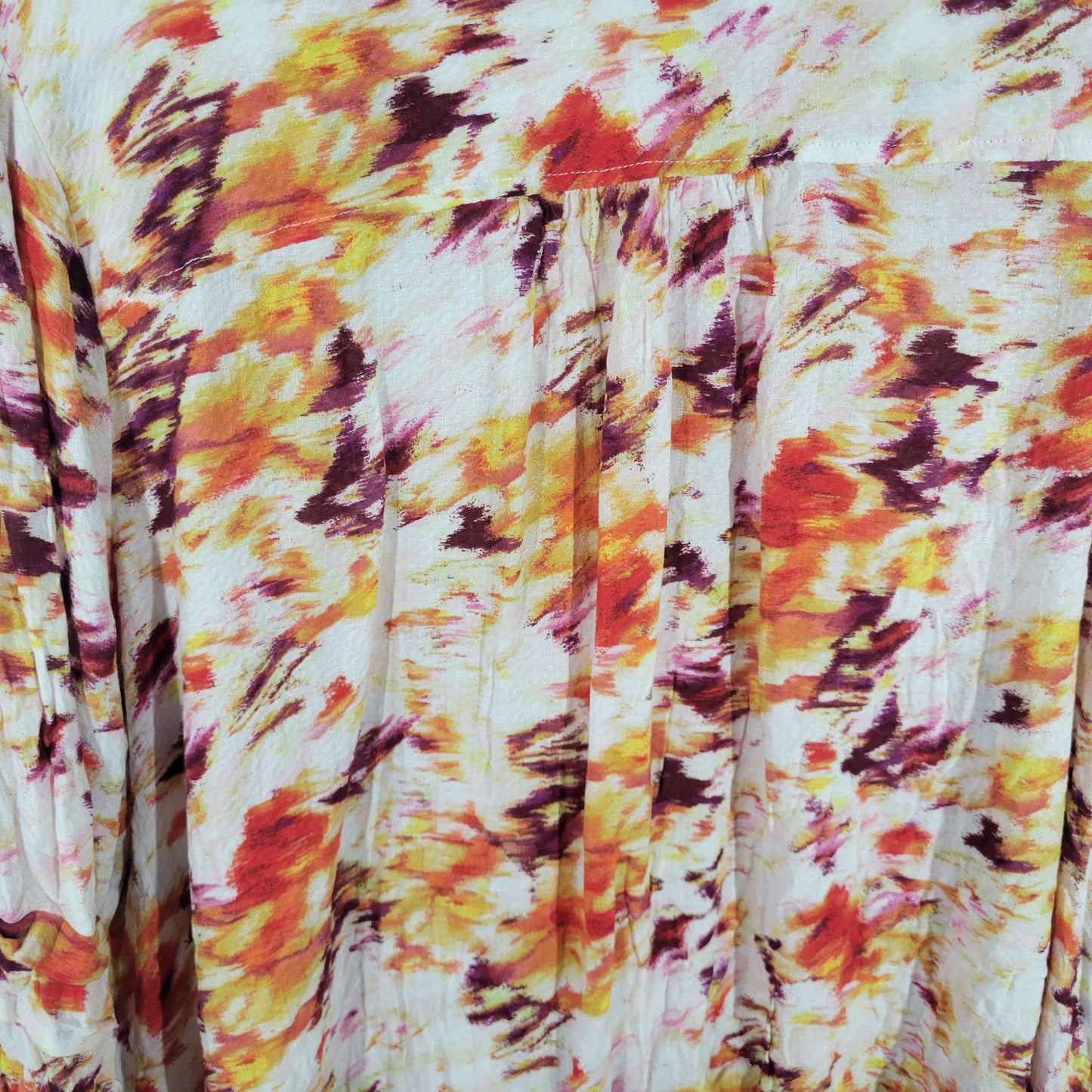 Terra & Sky 3X Orange Yellow Watercolor Top V-Neck 3/4 Sleeve Pleated WAT8E