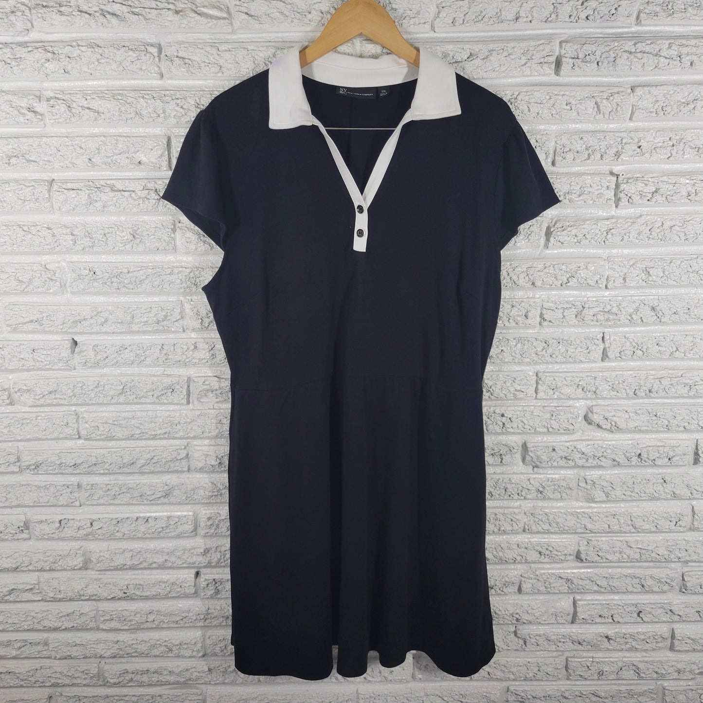 NY & Co Dress XXL Black Cotton Fit & Flare Shirt Dress Short Sleeve BLA31E