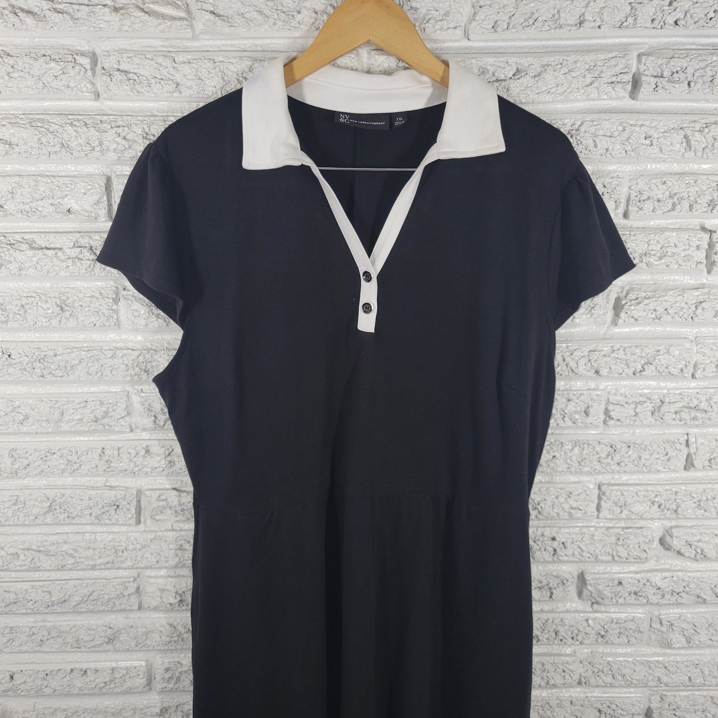 NY & Co Dress XXL Black Cotton Fit & Flare Shirt Dress Short Sleeve BLA31E