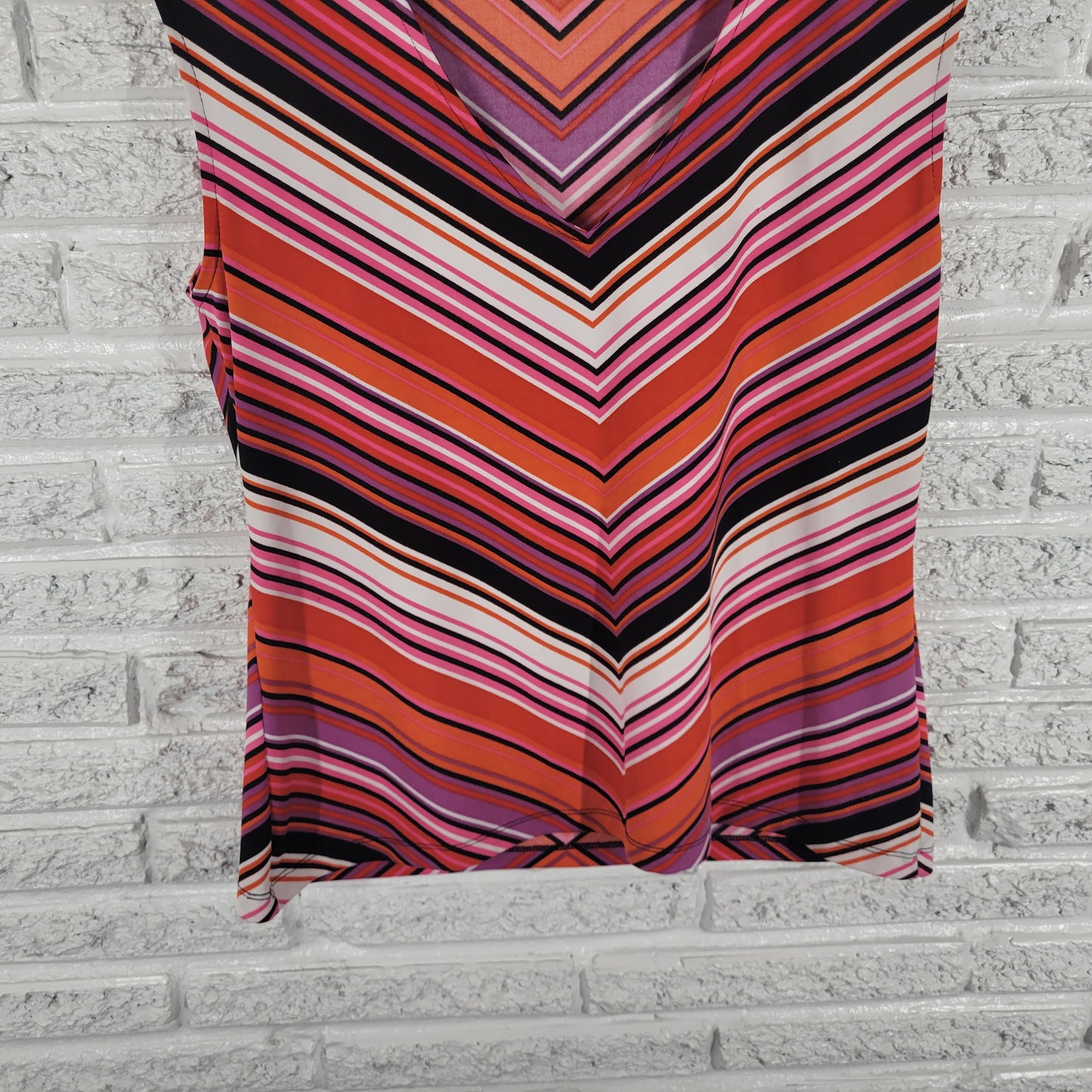 New York & Co XL Top Geometric Stripe Sleeveless V-Neck Stretch Blouse GEO42E
