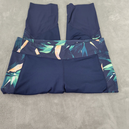 Tek Gear 1X Blue Floral DryTek Leggings Mesh Hem Elastic Waist Stretch FLO141XE