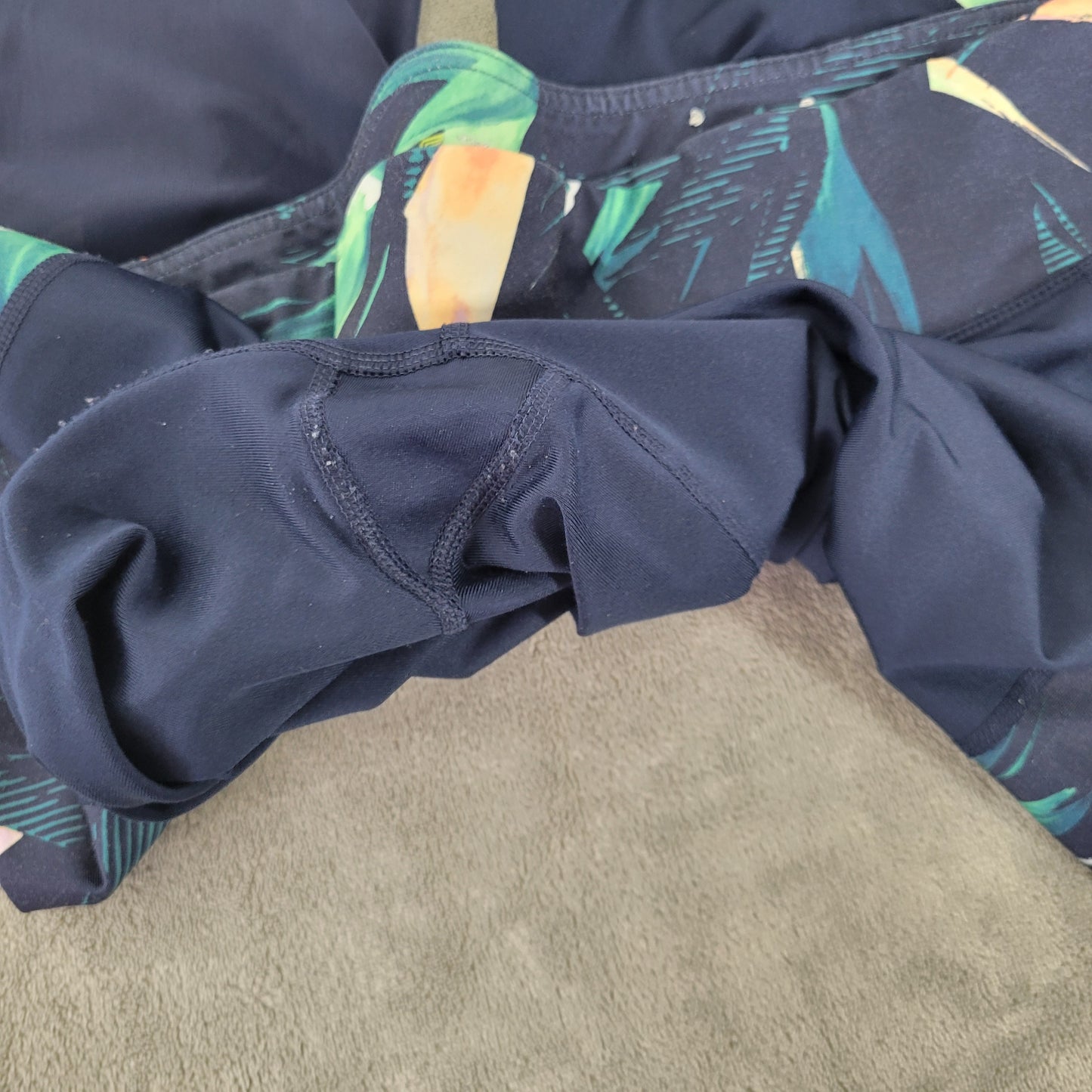 Tek Gear 1X Blue Floral DryTek Leggings Mesh Hem Elastic Waist Stretch FLO141XE