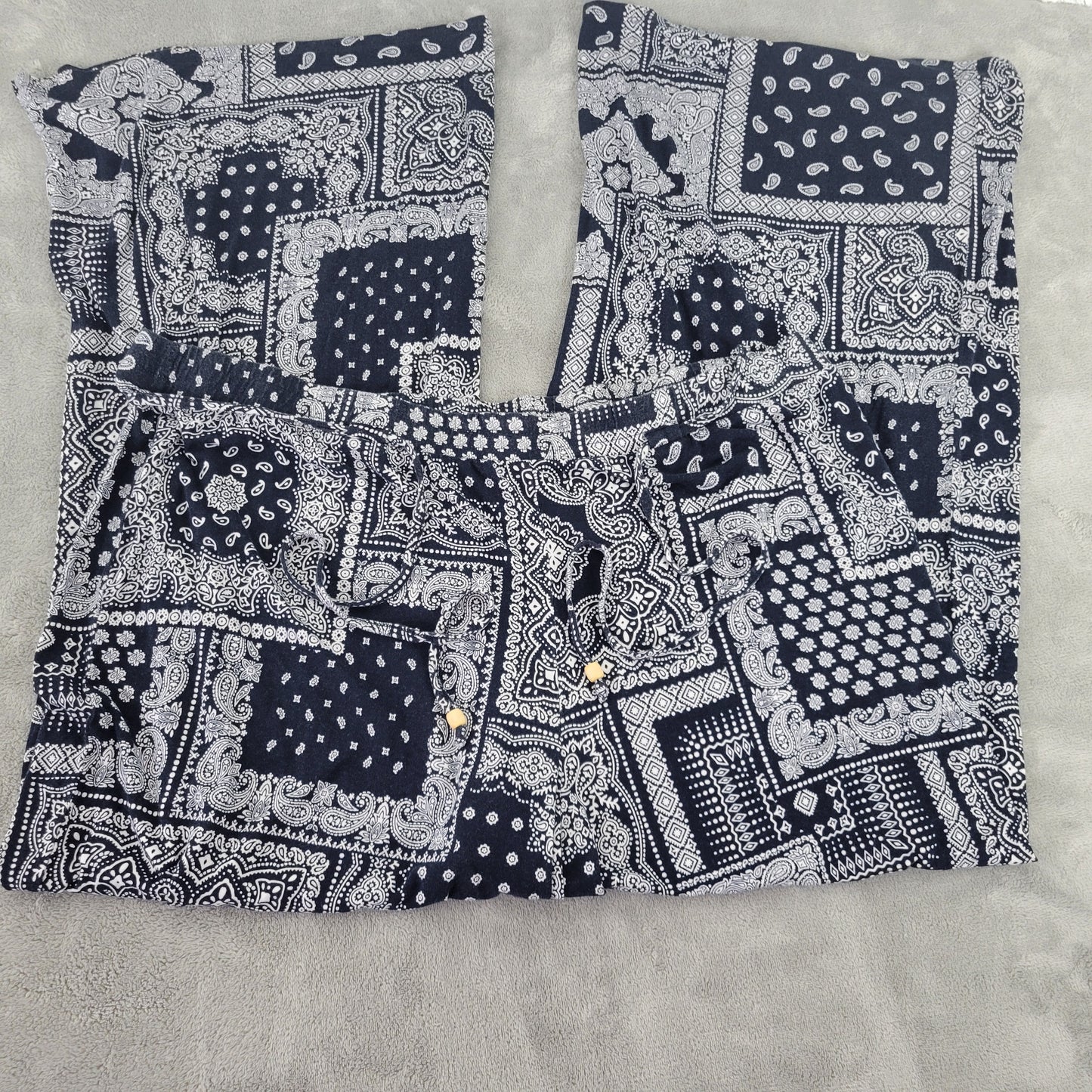 Cato 22W 24W Blue White Paisley Wide Leg Pants Drawstring Elastic Waist PAI41E