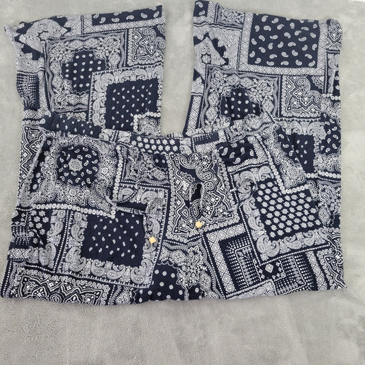 Cato 22W 24W Blue White Paisley Wide Leg Pants Drawstring Elastic Waist PAI41E